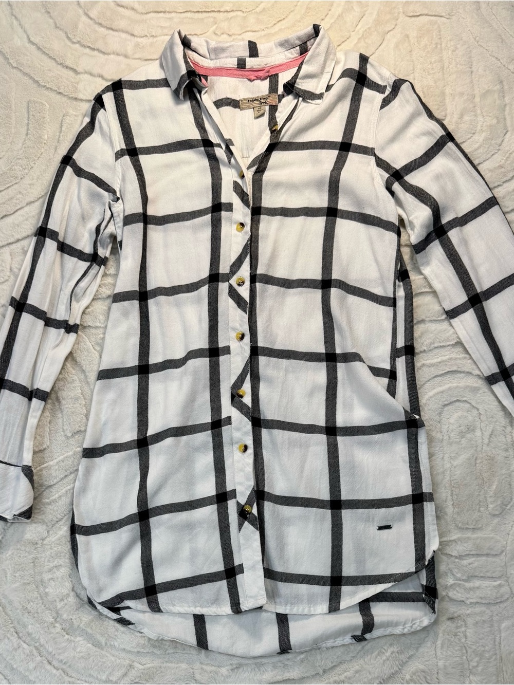 Triple Five Soul White Button-Down Shirt with Black Windowpane Check